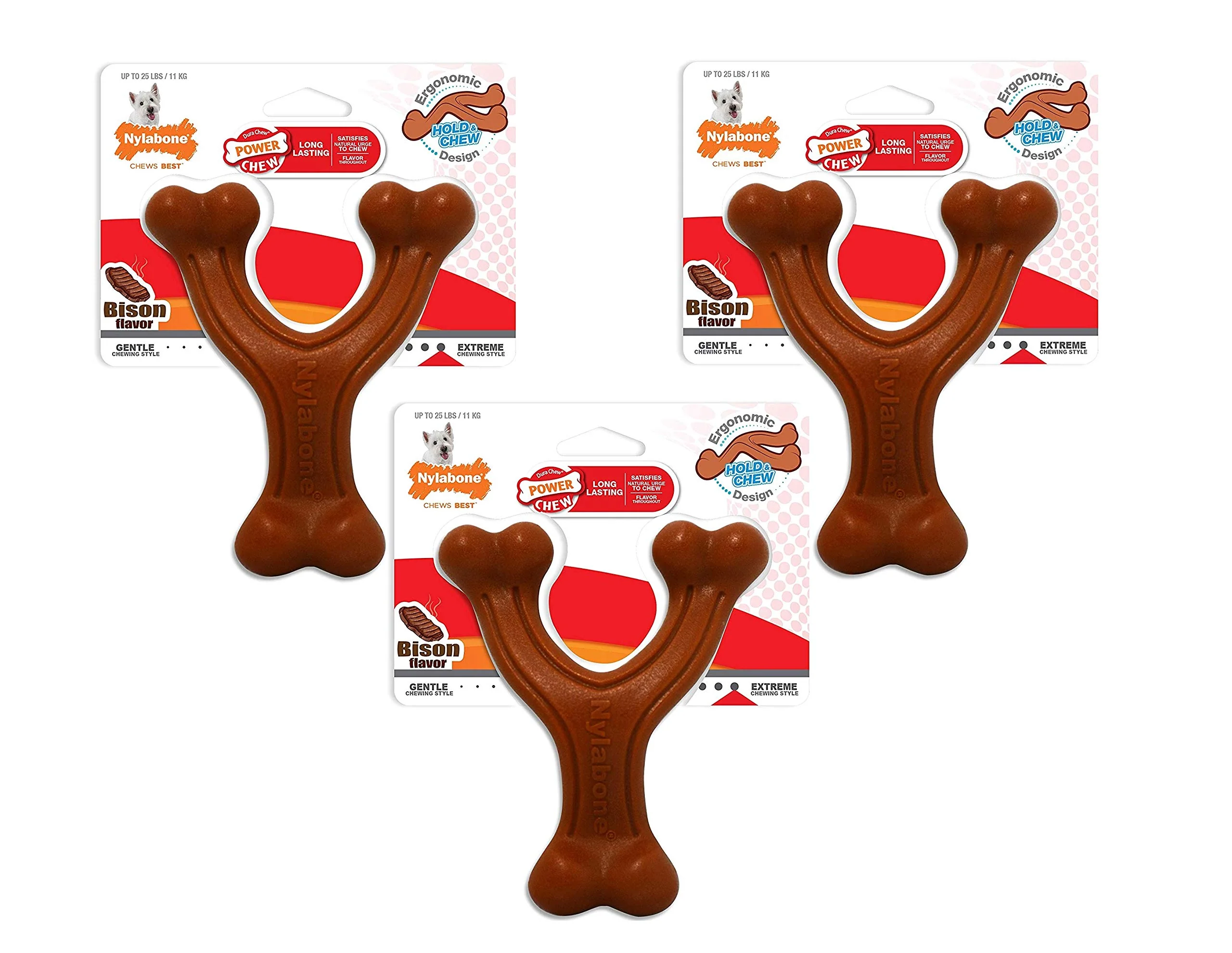 Contemporary Nylabone Power Chew Wishbone 3-Pack – Regular Size Bison Flavor Lightweight