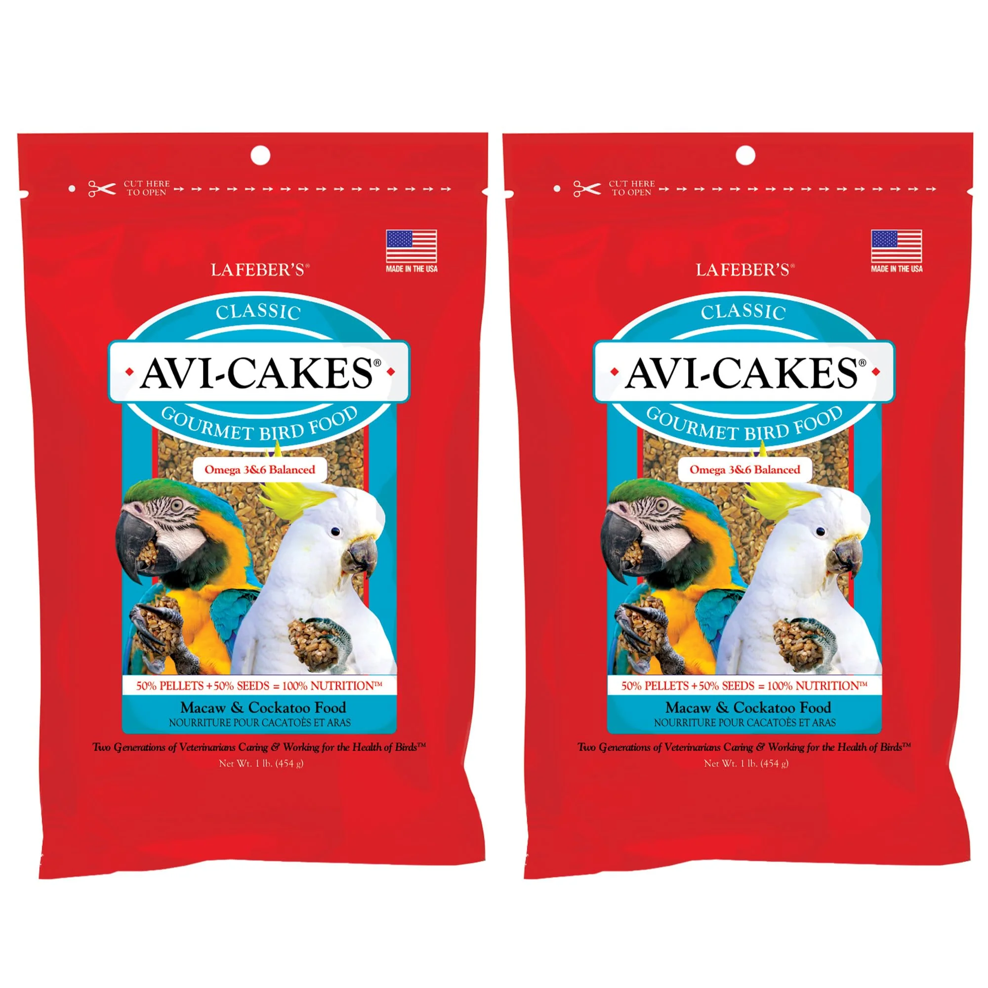 World-Class LAFEBER'S Classic Avi-Cakes for Macaws Cockatoos — Non-GMO Human-Grade 2 x 1 lb Pack