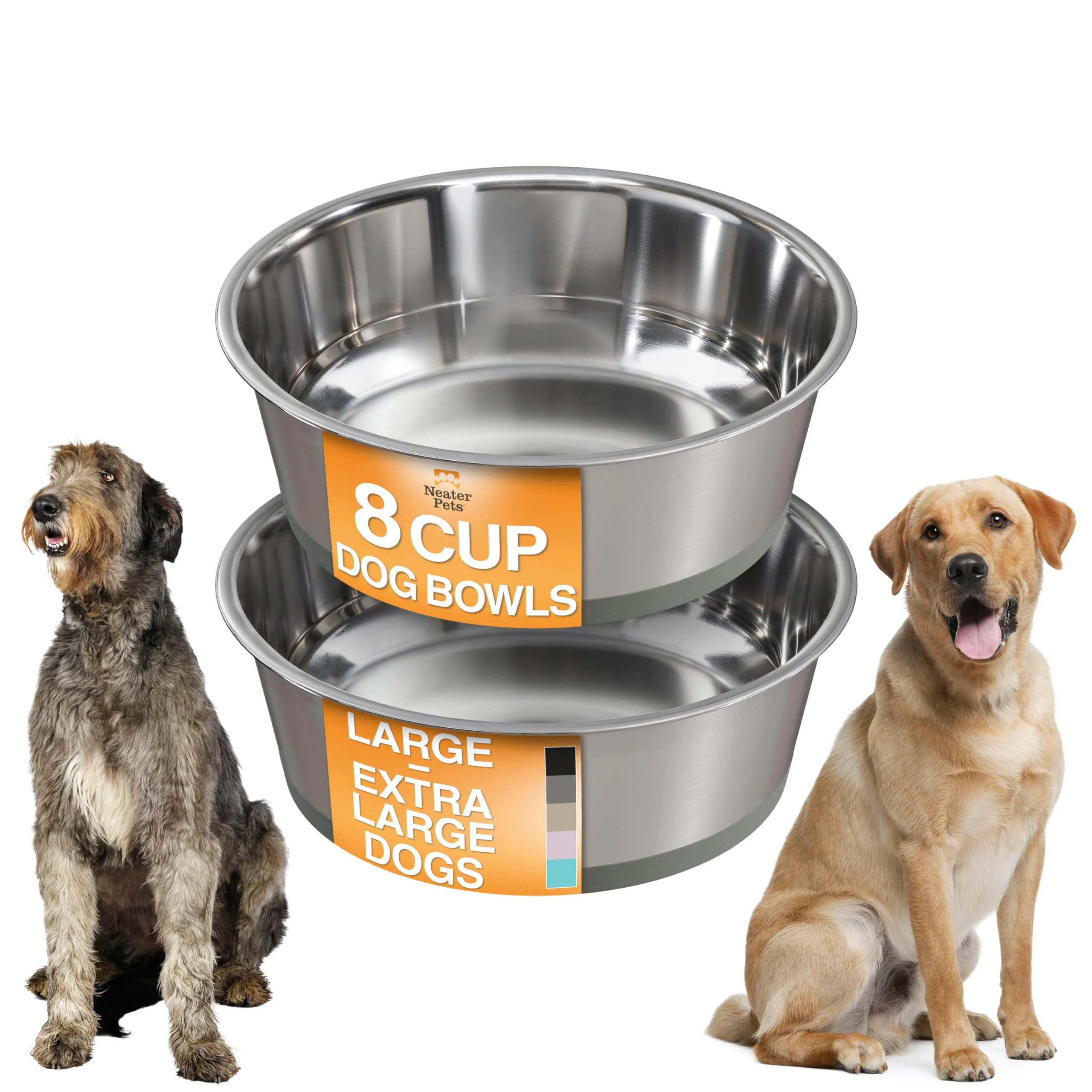 Effective Neater Pet Brands Stainless Steel Dog Bowls with Non-Slip Base – Set of 2 8 Cup 64 oz Gray Heavy Duty Dishwasher Safe Artisan
