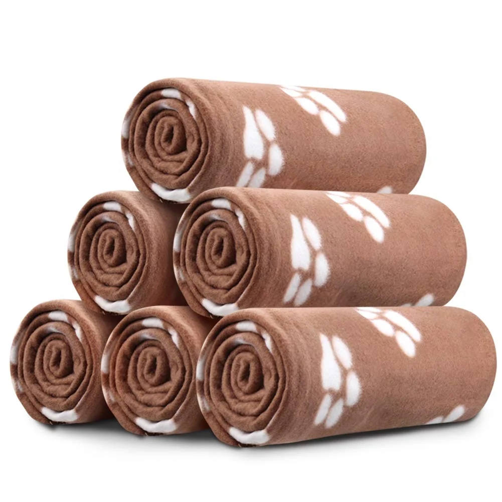 Refined Comsmart Dog Blankets for Small Dogs – 6-Pack Paw Print Brown 39x31 Long-Lasting