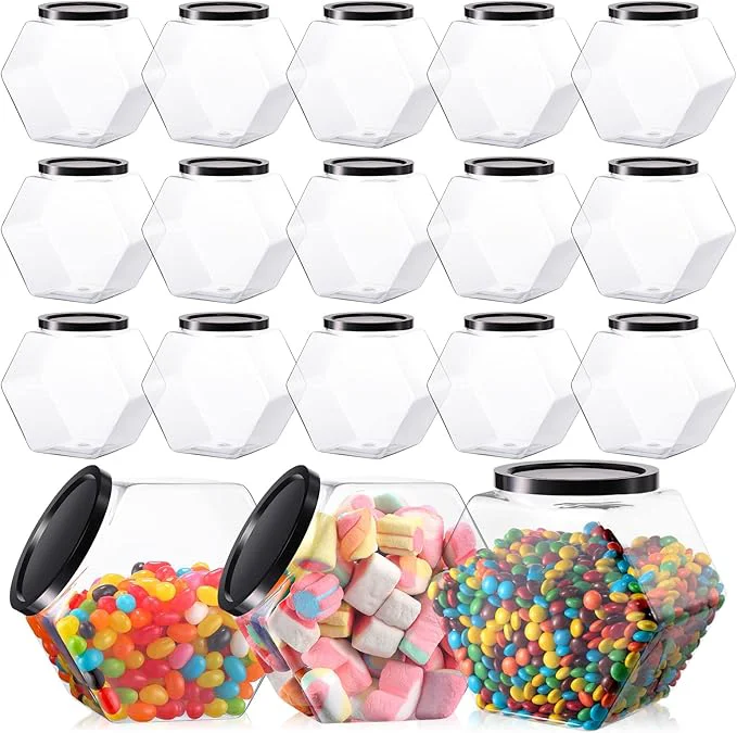 Quality Bokon 18 Pcs Hexagon Shaped Jars with Lids Plastic Cookie Container 30 Professional