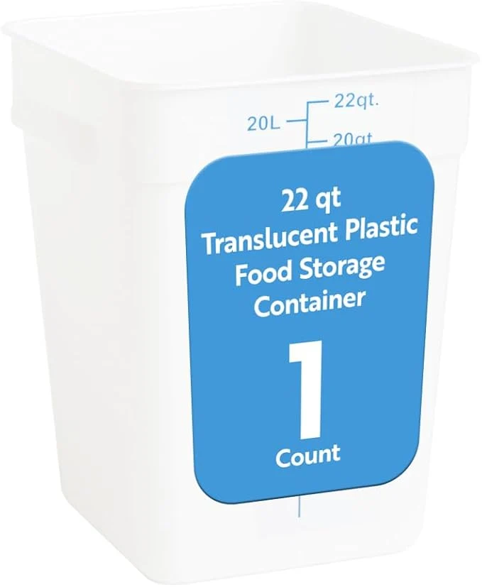 Secure Restaurantware Food Storage Container 1 Pack of 22 qt Plastic Kitchen Storage Bin with Volume Markers Space-Efficient Design Dishwasher-Safe Polypropylene TranslucentAbout ThisOverview Crafted