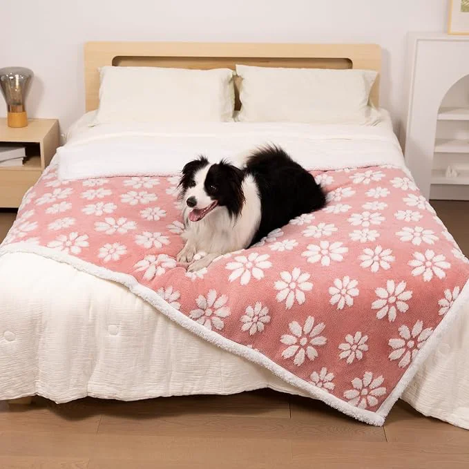 Luxury Waterproof Blanket for Dog Cat or Adult Cute 3D Textured Flower Dog Blanket Fine