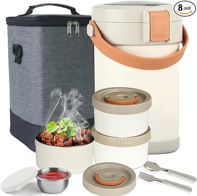 Proven 67 oz Audult Hot Food Insulated Food Container 2L 3 Layer Insulated Lunch Box Kit Stainless Steel Vacuum Soup Food Thermo Stackable Hot Food Jar Bento Box for Men Women-OpalineAbout ThisOverview Official