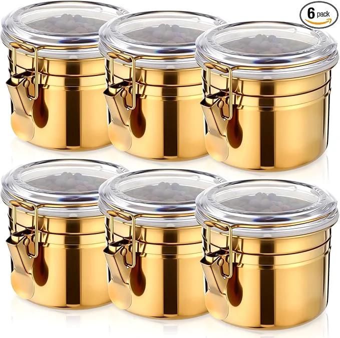 Dependable 6 Pcs Stainless Steel Food Storage Containers Set Airtight Kitchen Canisters Coffee Jar with Clear Lid and Locking Clamp for Coffee Bean Tea Flour Sugar Cookie Storage 17 oz About ThisOverview Breathable