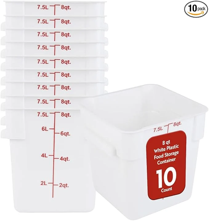 Comfortable Restaurantware Food Storage Container 10 Pack of 8 qt Plastic Kitchen Storage Bin with Volume Markers Space-Efficient Design Dishwasher-Safe Polypropylene WhiteAbout ThisOverview Quality