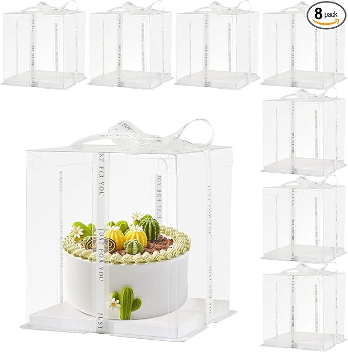 Functional 8Pcs Clear Cake Box with Ribbon 2-Layer 10x10x9 Inch Transparent Cake Box with Lids Tall Cake Boxes Transport Gift Boxes for Birthday Wedding Valentine'Day. Clear 10 10 9inch 8pcs About ThisOverview Quality