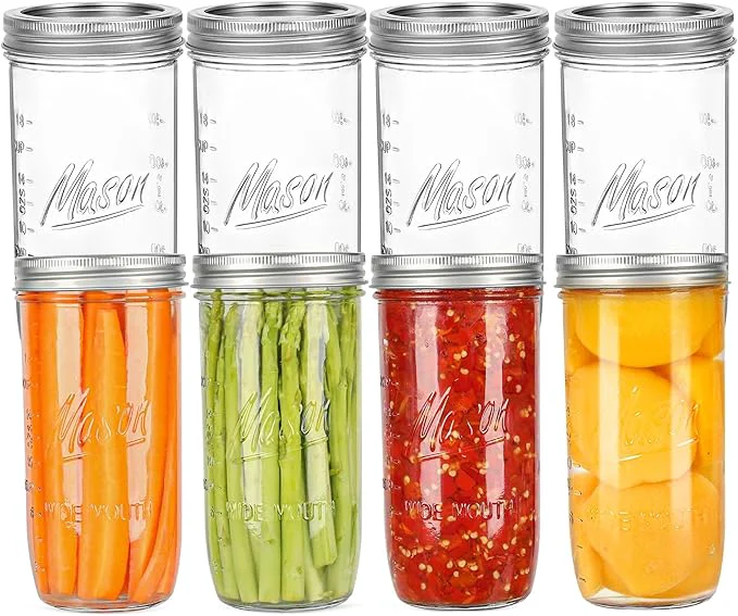 Detailed 24 oz Wide Mouth Mason Jars - Canning Jars with Metal Airtight Lids and Bands 24 ounce Mason Glass Jars for Fermenting Pickling Meal Prep Overnight Oats Jam Jelly DIY Projects 8 pack About ThisOverview Sustainable