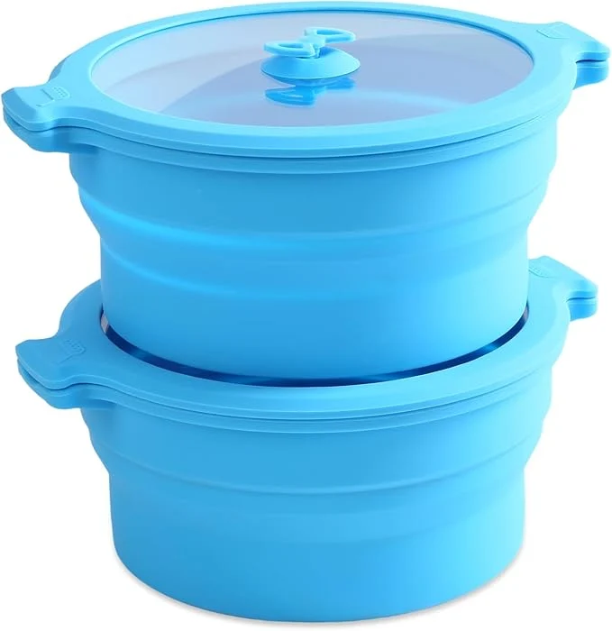 Carefully Designed Collapsible Silicone Microwave Cookware Cooker Steamer for Cooking with Lids 1.4L Glass Food Storage Container Sealed Bowl Mixing Bowls 2pc Set BPA About ThisOverview Secure
