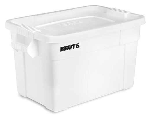 Sustainable Rubbermaid Commercial Products BRUTE Tote Storage Container with Lid-included 20-Gallon White Reusable Boxes for Moving Storing in Garage Basement Attic Jobsite Truck CampingAbout ThisOverview Artisan