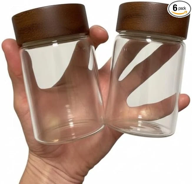 Contemporary Wide Mouth Glass Storage Jars With 2.5 Acacia Wood Lids - 6 Pack of 8.5 Oz Food Storage Containers - Borosilicate Glass Canisters Sets For Kitchen - Pantry Organizers and Storage for Rice CoffeeAbout ThisOverview Carefully Designed