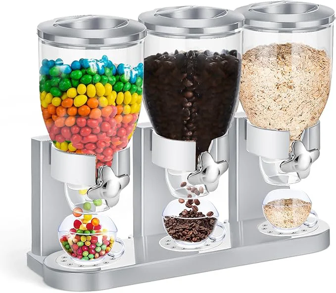 Sophisticated Umigy 1 Pack Triple Indispensable Dry Food Dispenser 67oz Each Capacity Ce Container for Storage Preserving Dispensing Kitchen Rice Candy Nuts Dog Food Granola Snack Gumball Countertop Silver About ThisOverview Detailed
