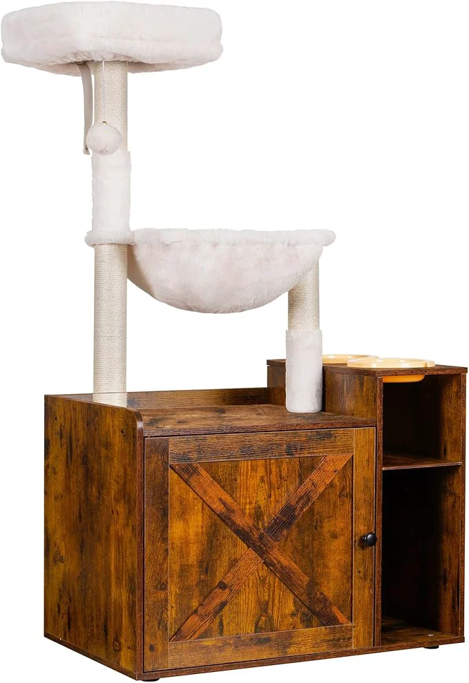 Casual Hey-brother Cat Tree with XL Litter Box Enclosure All-in-one Cat Tower Refined