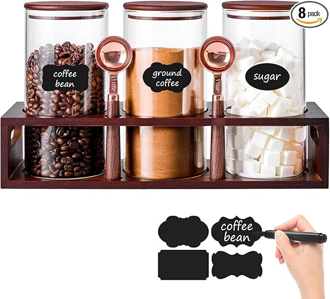 Clean ZOMUIA Glass Coffee Containers Airtight Coffee Bean Storage Canisters with Shelf 3Pcs 44oz Coffee Station Organizer Kitchen Food Storage Jars for Sugar Candy Oats Nuts Retro About ThisOverview Fine