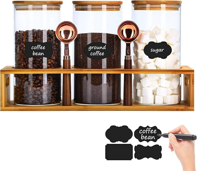 Dependable ZOMUIA Glass Coffee Containers Airtight Coffee Bean Storage Canisters with Shelf 3Pcs 44oz Coffee Station Organizer Kitchen Food Storage Jars for Sugar Candy Oats NutsAbout ThisOverview Consistent