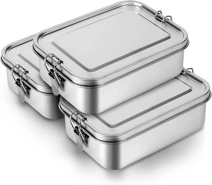 Classic 3-Pack 1200ml 40.6 oz Stainless Steel Bento Lunch Box Containers with Lids - Waterproof Metal Food Storage - Snack Prep Trays and Tiffin CarriersAbout ThisOverview Clean