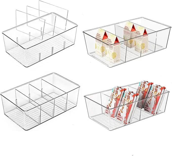 Traditional 4 Pack Pantry Organizers Clear Plastic Organizer Bins for Kitchen Fridge Drawer Organization and Storage 4 compartment Snack Containers for Spice Packets Tea bagAbout ThisOverview Reliable