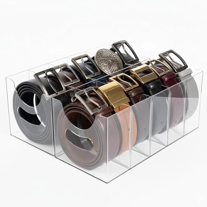 Casual Belt Organizer 2pack Acrylic Belt storage Organizer for Closet with Removable Dividers - 5 Compartments Handles Drawer organization and storage for underwear Socks and Ties 2 About ThisOverview Professional
