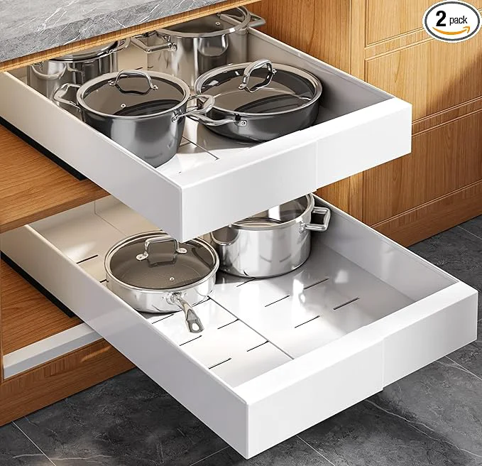 Trusted 2 Pack Expandable 9 -14 Pull Out Cabinet Organizer 21 Deep With Raising Pad for Framed Cabinets Upgrade 3 Slide Rails Slide Out Drawers No Drill Roll Out Shelves Adhesive WhiteAbout ThisOverview Smart