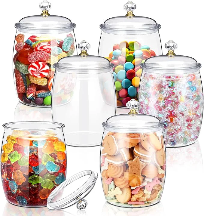 Certified Nuogo 6 Pcs Plastic Candy and Cookie Jar with Lids Decorative Apothecary Jars Candy Buffet Containers Clear Airtight Food Storage Canister Home Decoration 80 oz Classic About ThisOverview Stylish