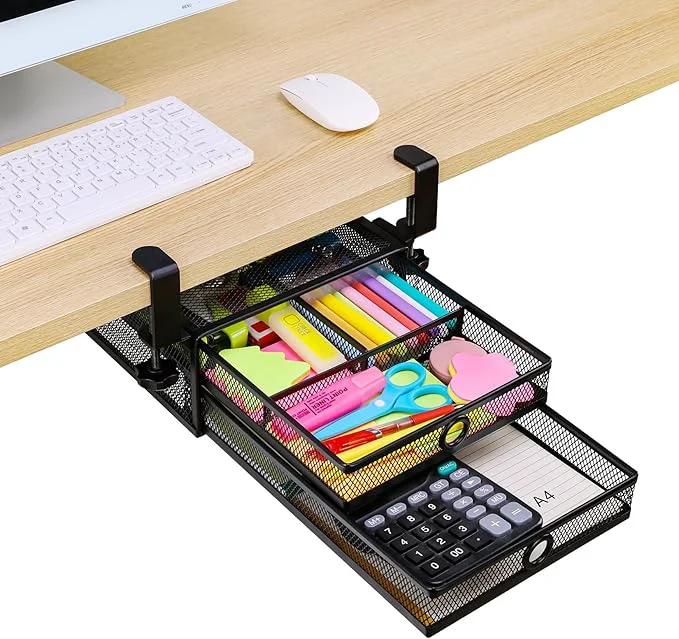 Sustainable ROSYLINE Under Desk Desktop Drawer Organizer - 2-Tier Metal Slide Out Drawers Organizer Storage for Home Office Desk Black About ThisOverview Healthy