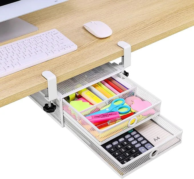 Smart ROSYLINE Under Desk Desktop Drawer Organizer - 2-Tier Metal Slide Out Drawers Organizer Storage for Home Office Desk White About ThisOverview Refined