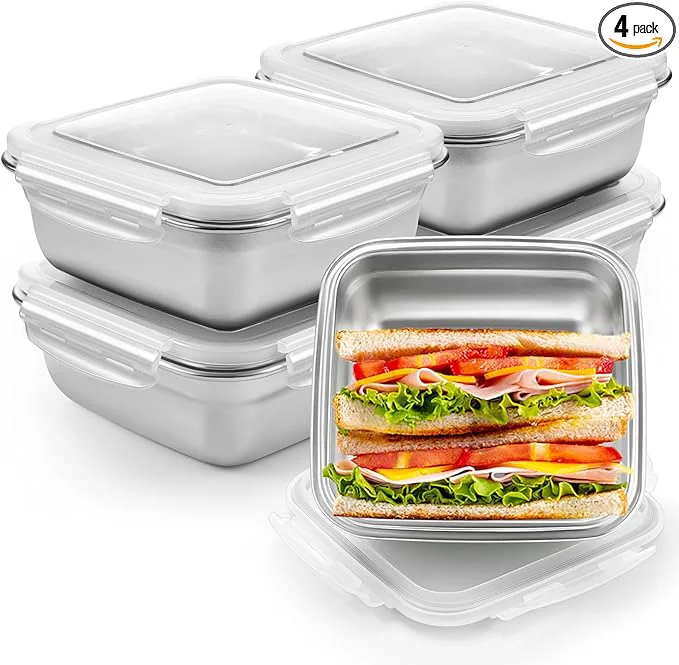 Advanced 4 Pack Stainless Steel Sandwich Containers with Lids 25.4 oz Metal Food Container for Lunch Boxes with Airtight Silicone Seal for Sandwiches and Snacks Transparent About ThisOverview Classic