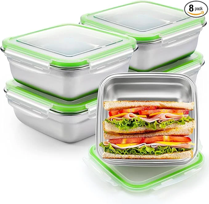 Fast 8 Pack Stainless Steel Sandwich Containers with Lids 25.4 oz Metal Food Container for Lunch Boxes with Airtight Silicone Seal for Sandwiches and Snacks Green About ThisOverview Lightweight
