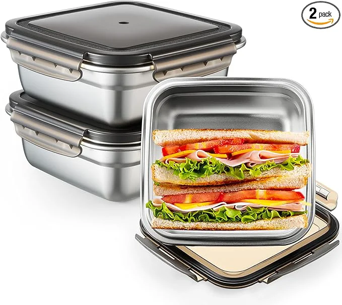 Crafted 2 Pack Stainless Steel Sandwich Containers with Lids 25.4 oz Metal Food Container for Lunch Boxes with Airtight Silicone Seal for Sandwiches and Snacks Black About ThisOverview Proven