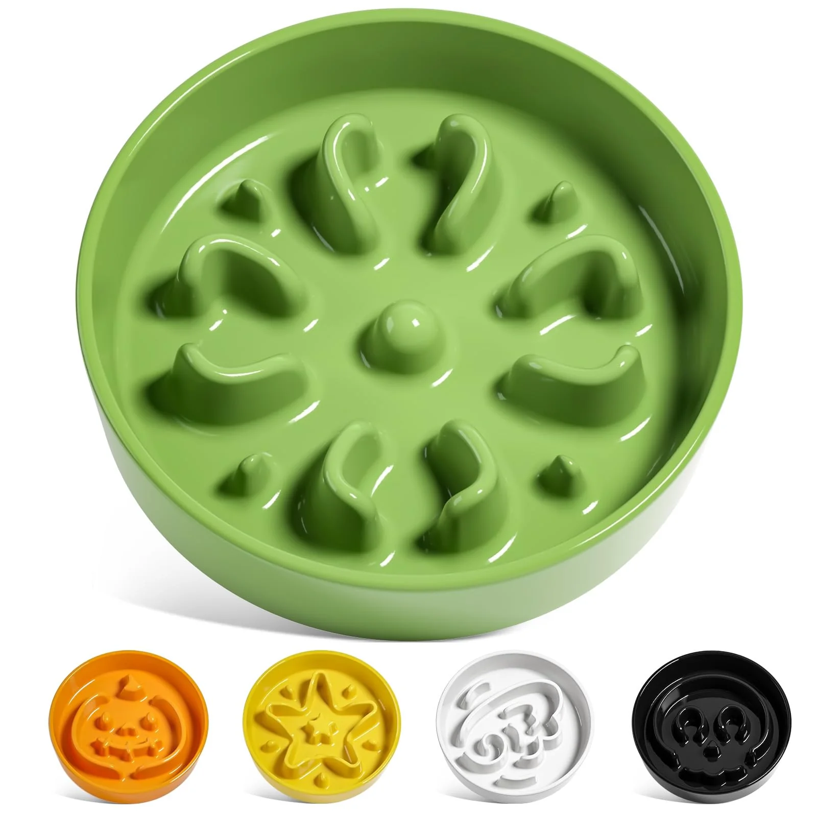 Certified LE TAUCI Ceramic Slow Feeder Bowl for Small Breeds - 0.6 Cup Clover Green Puzzle Bowl Enhanced