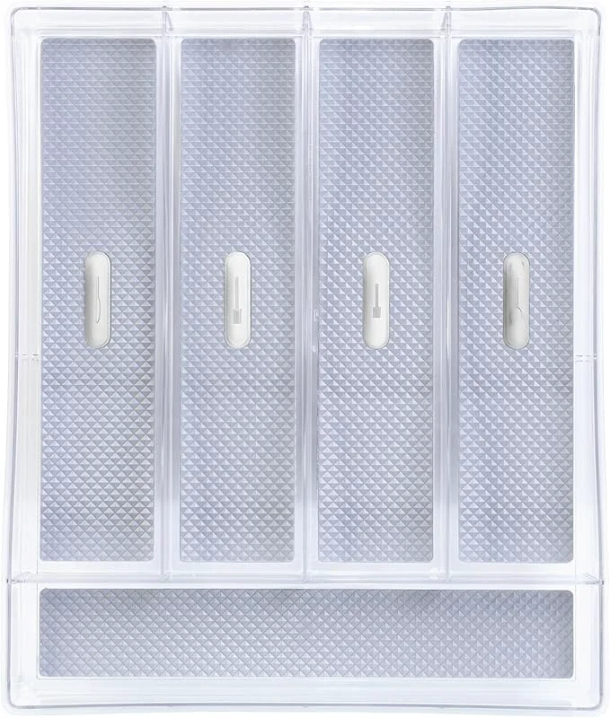 Comfortable Glad Silverware Utensil Drawer Organizer - Divided Clear Plastic Storage Tray with 5 Compartments for Kitchen Flatware and Cutlery - BPA Food Safe Non Slip 11x13 inchesAbout ThisOverview High-End