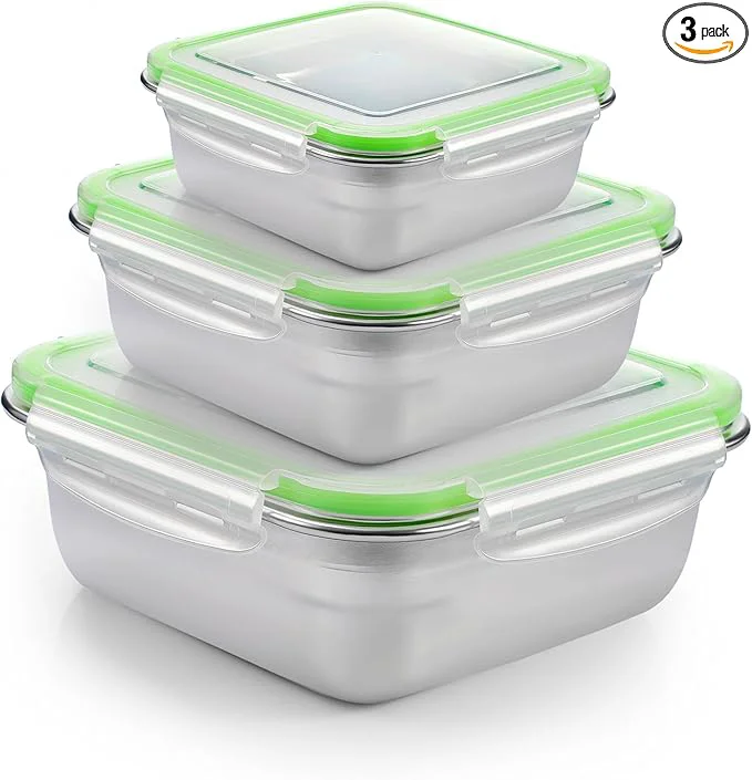 Premium 3 Pack Stainless Steel Sandwich Containers with Lids Multi Size Metal Food Container for Lunch Boxes with Airtight Silicone Seal for Sandwiches and Snacks Green About ThisOverview Minimalist
