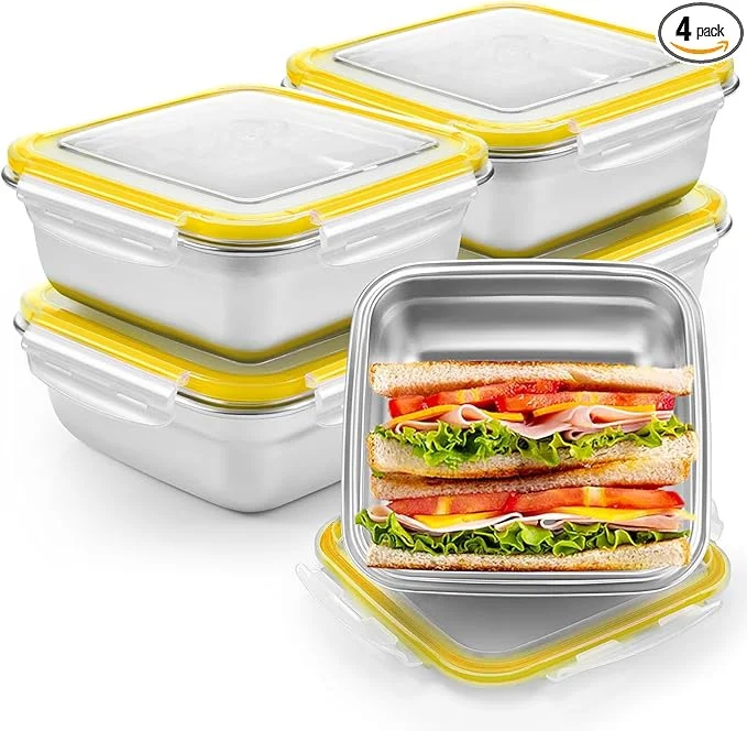 Consistent 4 Pack Stainless Steel Sandwich Containers with Lids 25.4 oz Metal Food Container for Lunch Boxes with Airtight Silicone Seal for Sandwiches and Snacks Yellow About ThisOverview Genuine