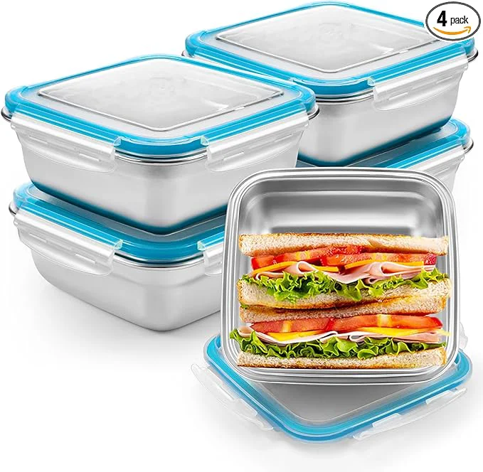 Elegant 4 Pack Stainless Steel Sandwich Containers with Lids 25.4 oz Metal Food Container for Lunch Boxes with Airtight Silicone Seal for Sandwiches and Snacks Light Blue About ThisOverview Innovative