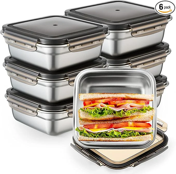 Exclusive 6 Pack Stainless Steel Sandwich Containers with Lids 25.4 oz Metal Food Container for Lunch Boxes with Airtight Silicone Seal for Sandwiches and Snacks Black About ThisOverview Environmentally Friendly