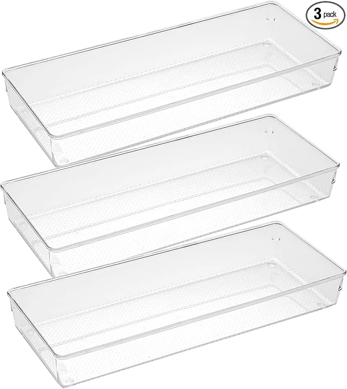 Certified ihomecooker 3 Pack Large Clear Plastic Drawer Organizer Tray Cutlery Utensil Makeups Drawer Organizers 15 X 6 About ThisOverview Advanced