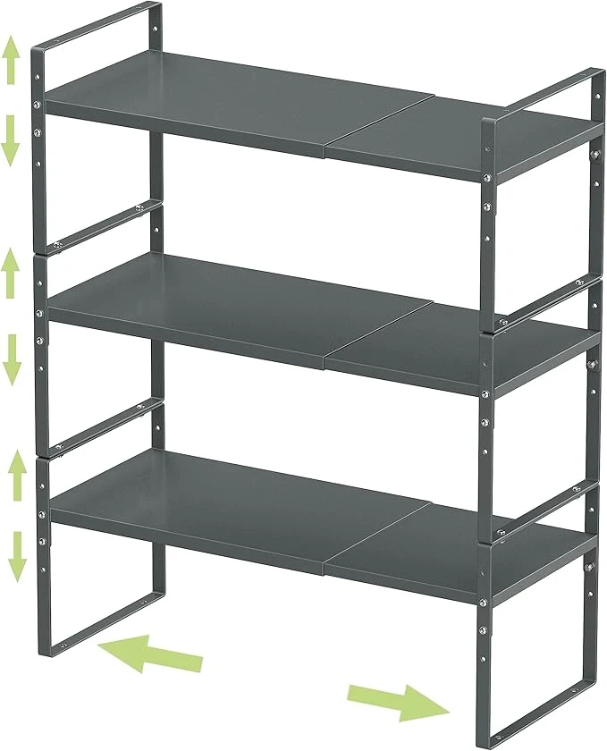Dependable Expandable Stackable Spice Rack Cabinet Shelf Organizer in Cabinets Shelves Kitchen Cupboard Organization Stack up Racks Pantry Countertop Storage Gray Medium 3 Packs About ThisOverview Crafted