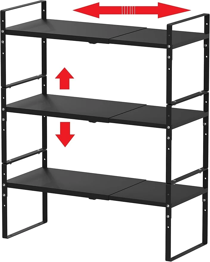 Selected Expandable Stackable Spice Rack Cabinet Shelf Organizer in Cabinets Shelves Kitchen Cupboard Organization Stack up Racks Pantry Countertop Storage Medium Black 3 PacksAbout ThisOverview Fine