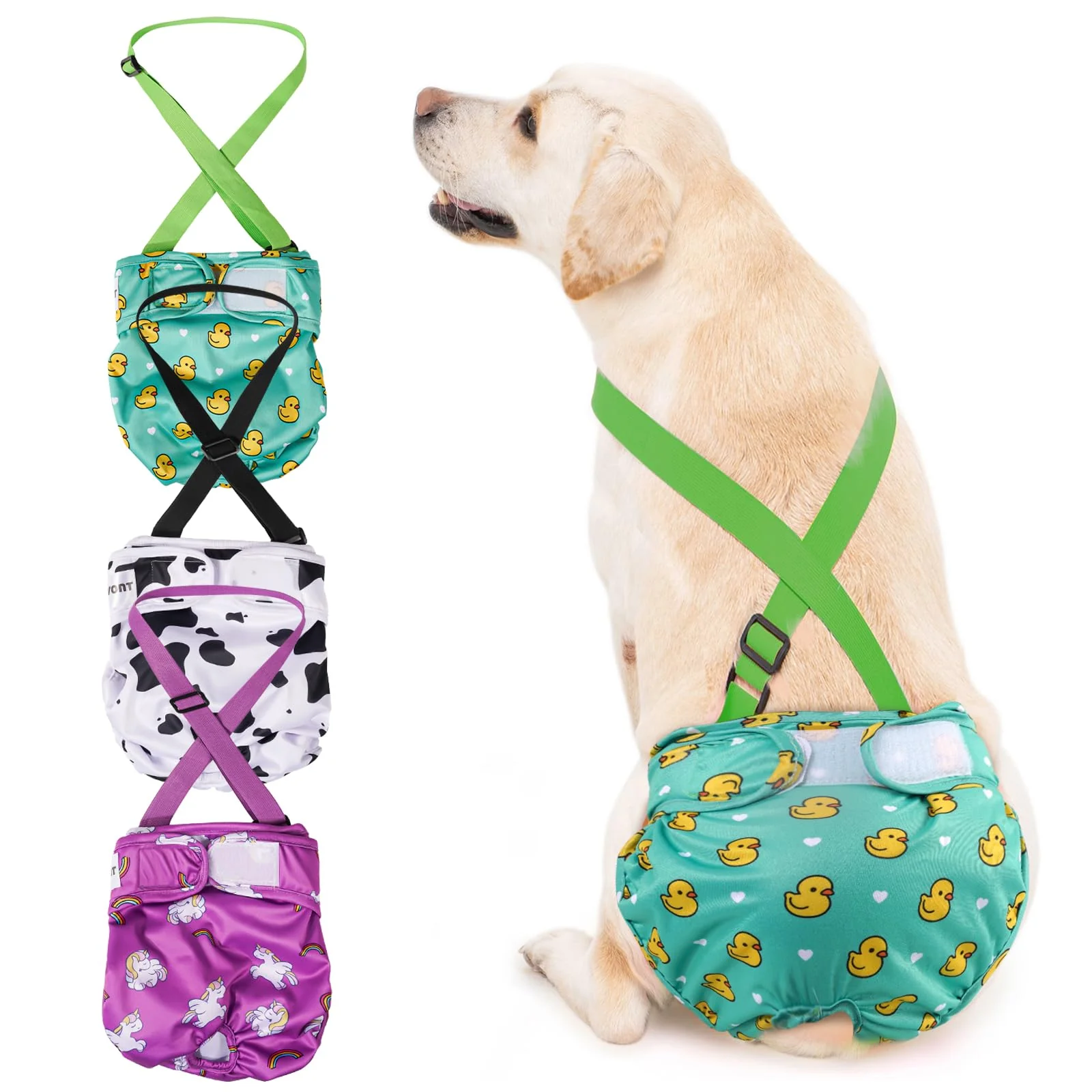 Easy-to-Use Avont 3-Pack Washable Female Dog Diapers with Suspender – Reusable Diapers for Small to Large Dogs Sophisticated
