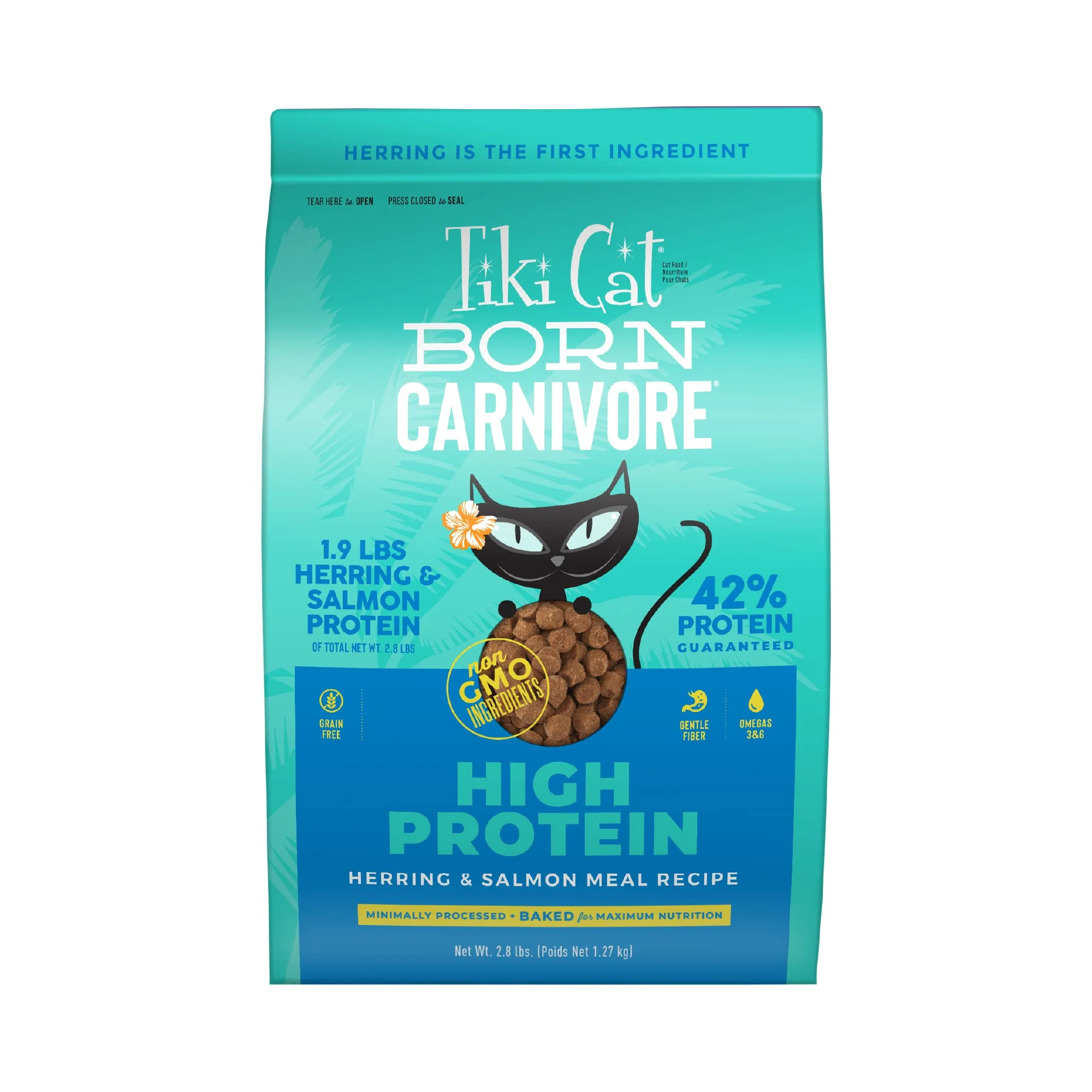 Convenient Tiki Cat Born Carnivore High Protein Dry Cat Food – Herring Salmon Meal 2.8 lb Flexible