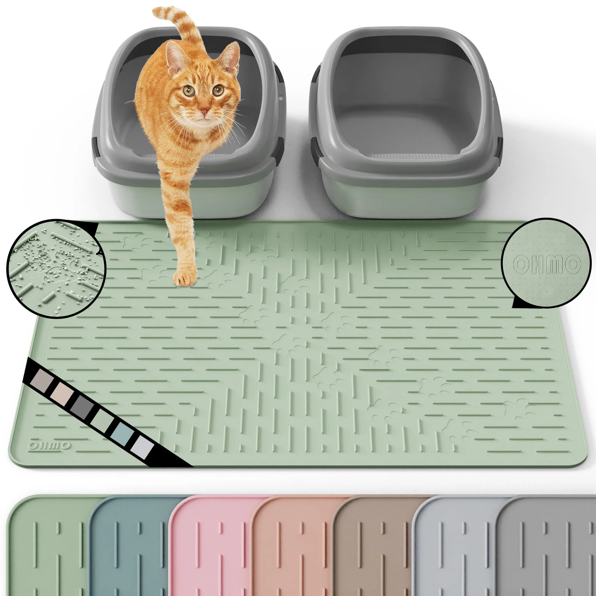 Versatile OHMO Cat Litter Mat Large – Premium Silicone Rubber 31.5x23.6 in Sage Green Waterproof BPA Outstanding