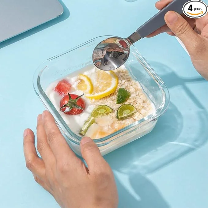 Smooth 2 Cup Square Glass Food Container with Airtight Lids Small Glass Square Meal Prep Containers BPA 16oz Food Bowls For Soup Snack fruit Microwave Dishwasher zer Safe 4 color About ThisOverview Practical