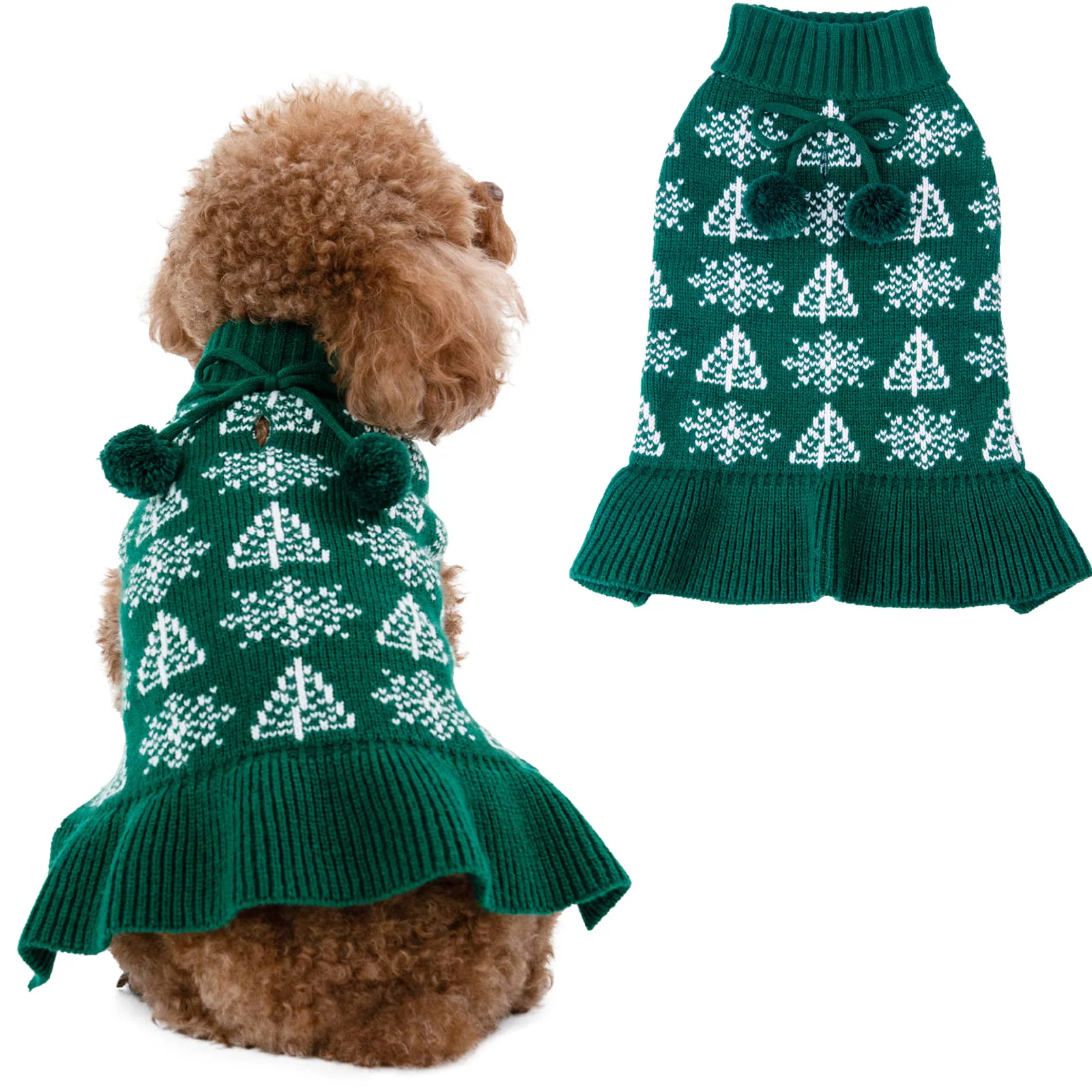 Easy-to-Use CuteBone Ugly Dog Christmas Sweater Dress – Green Knit Pullover with Pom Pom High-Performance