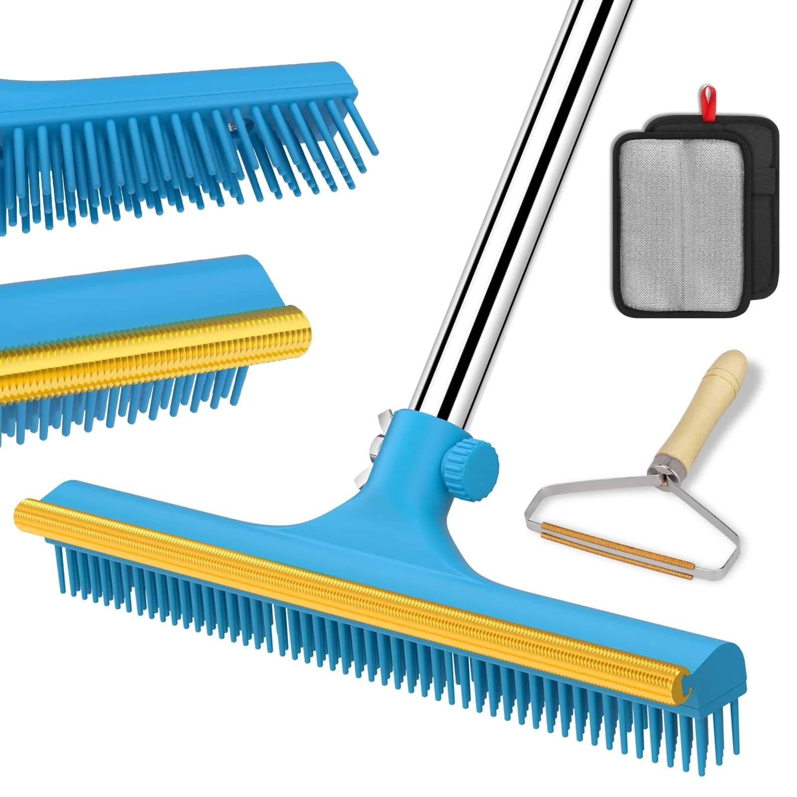 World-Class Mupapi 3-in-1 Carpet Rake for Pet Hair - 60in Adjustable Handle - Set of 3 Crafted