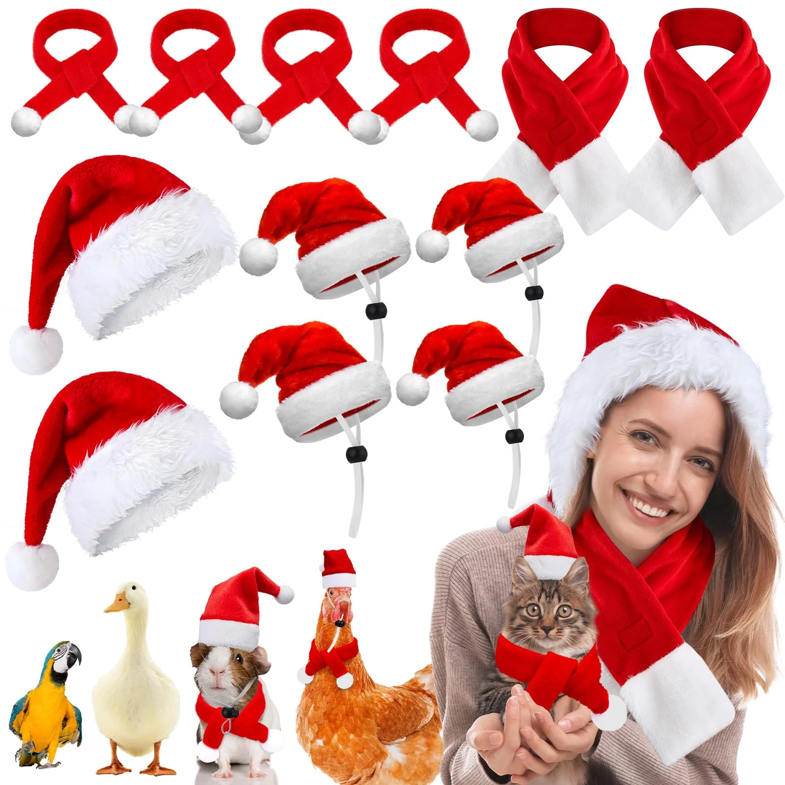 Selected Weewooday 12-Piece Mini Christmas Pet Santa Hat Scarf Set Festive Hats for Pets and People Eco-Friendly