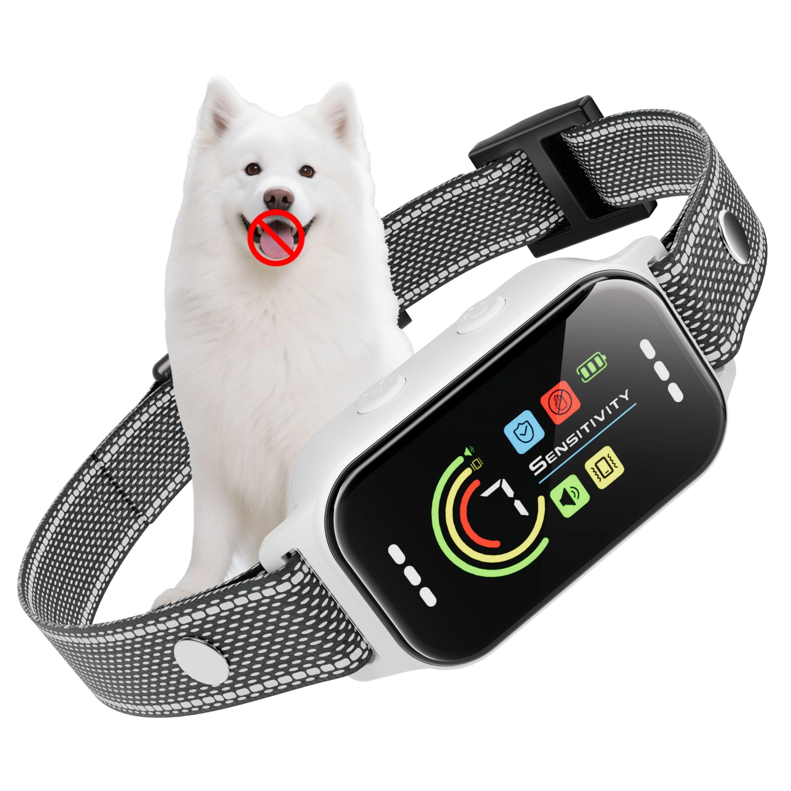 Certified JEUJE Dog Bark Collar White — 7-Level Sensitivity 5 Safety Modes Secure
