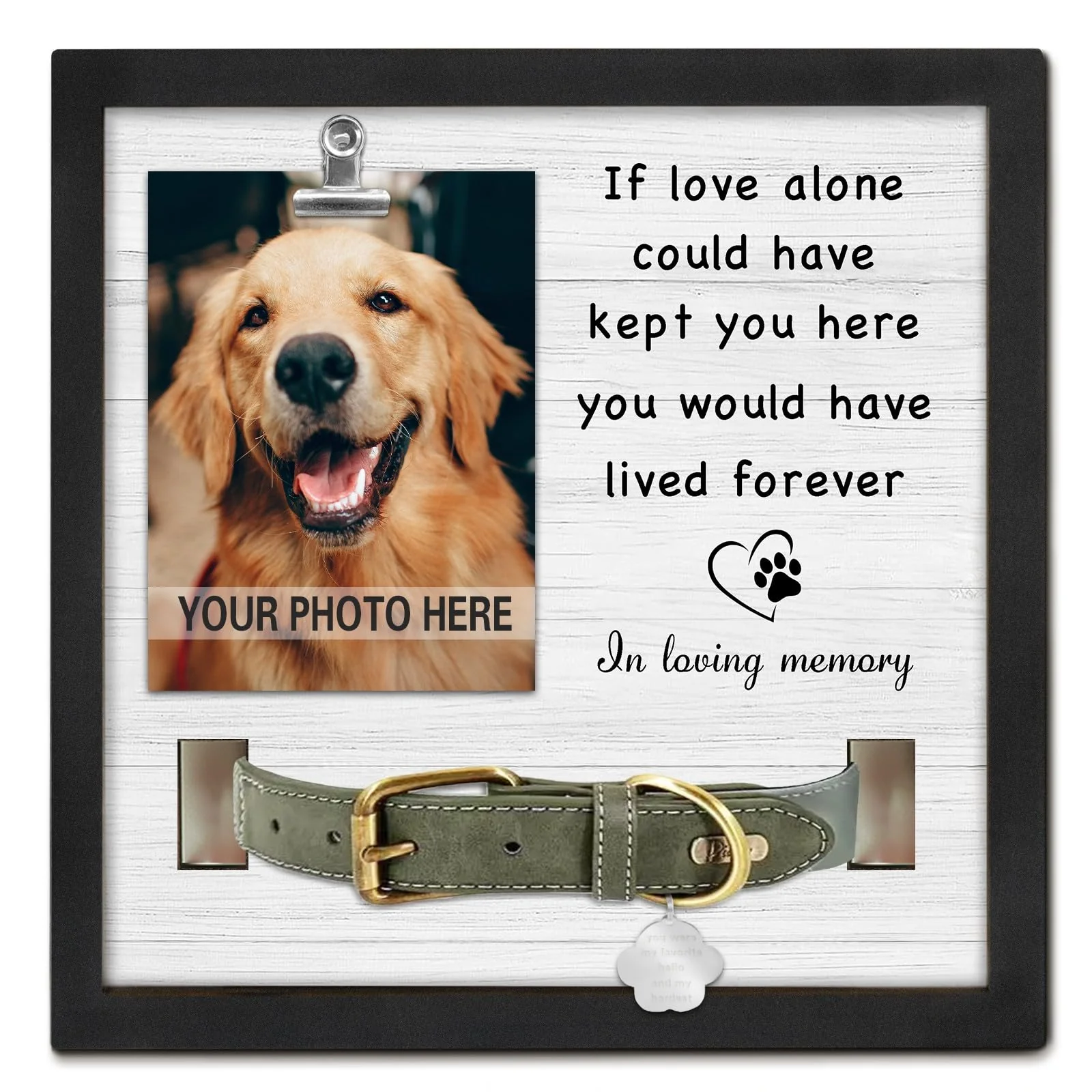 Clean PUREFLY Pet Loss Sympathy Gift — Memorial Frame with Collar Holder Dogs Cats Casual