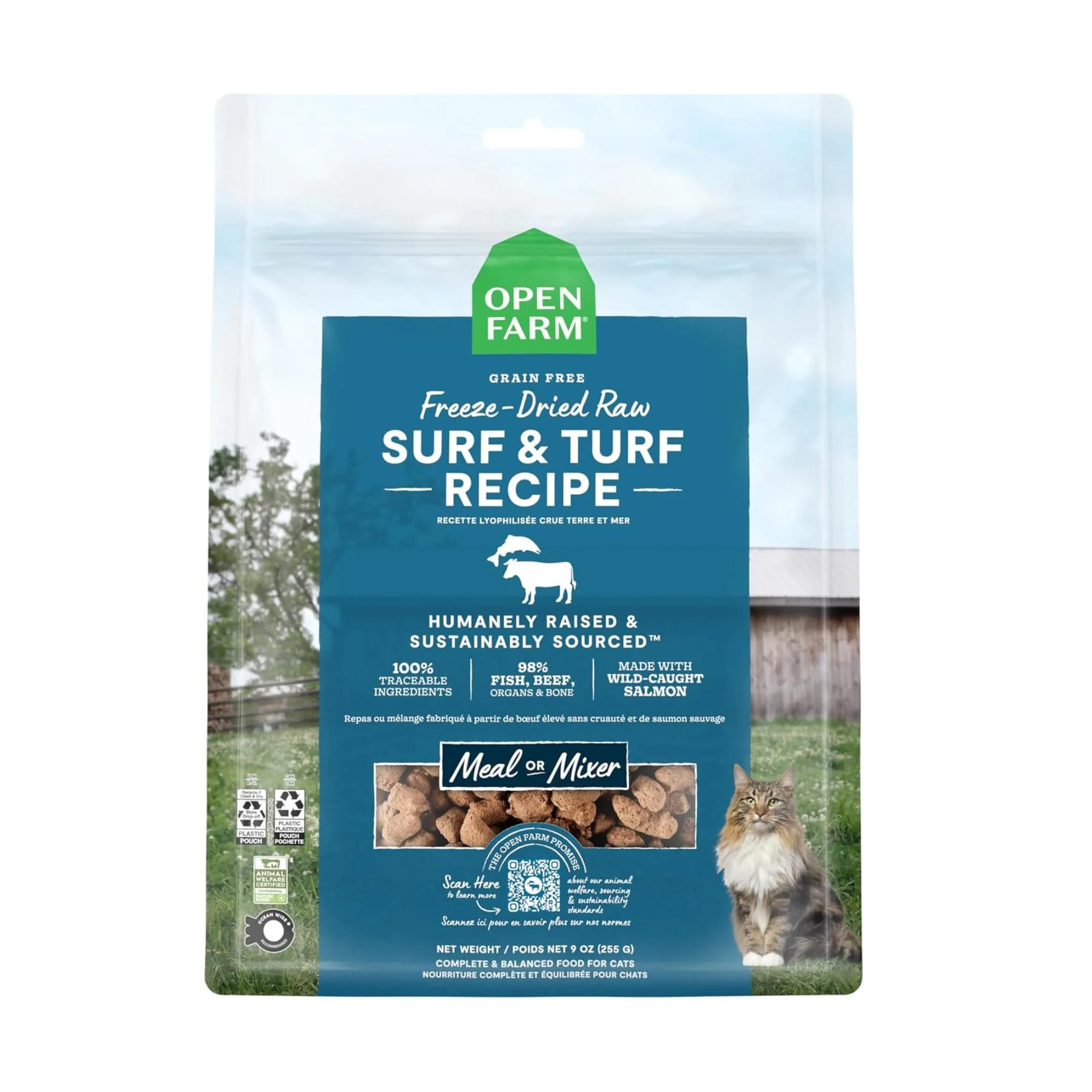 Environmentally Friendly Open Farm Surf Turf ze-Dried Raw Cat Food – 92 Meat 9oz Enhanced