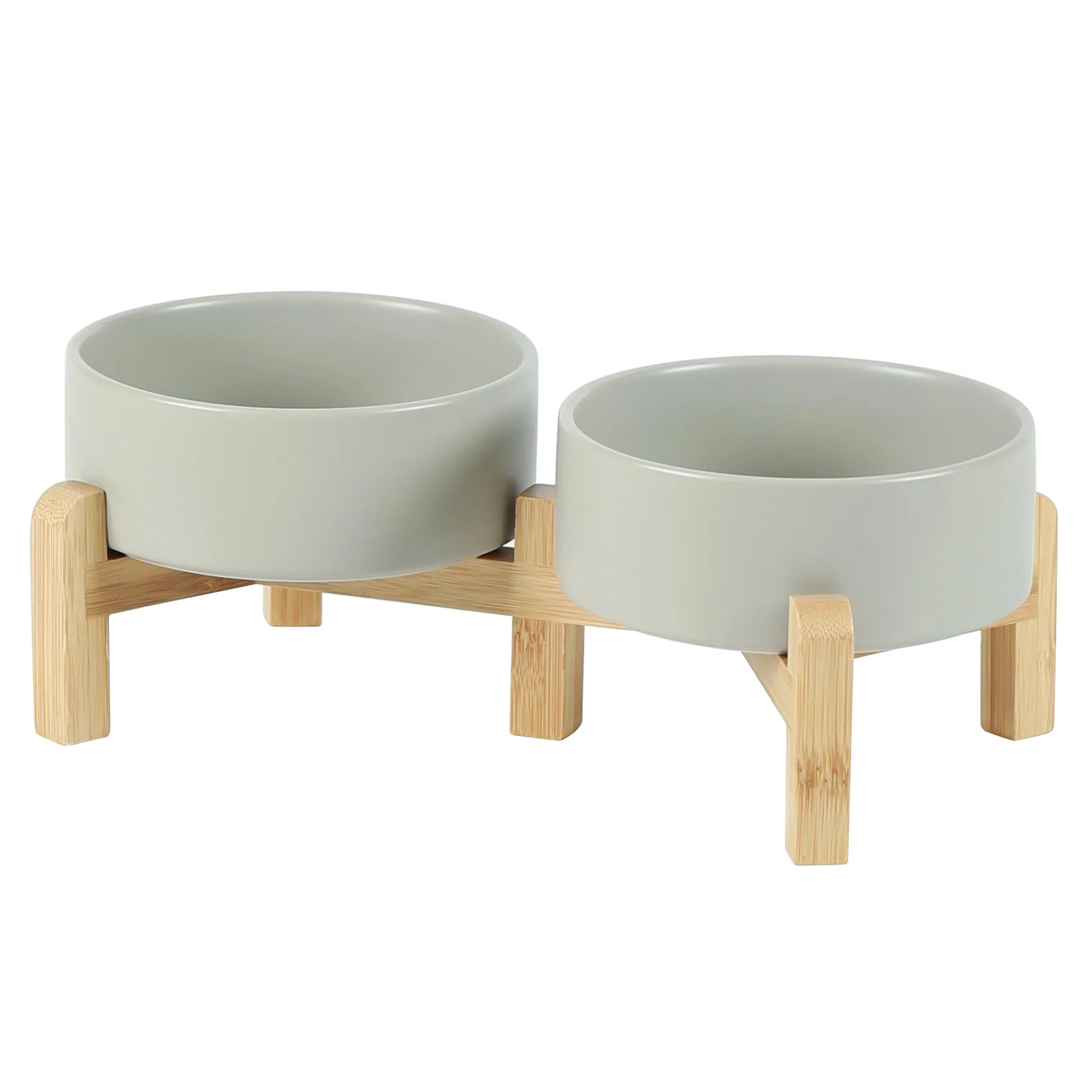 Clean Havniva Ceramic Raised Double Bowls Set with Stand — 2 Heights for Small Pets Grey Eco-Friendly