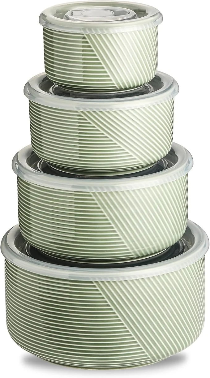 Environmentally Friendly Ceramic Nesting Bowls with Lids Mixing Bowls with Lids - Porcelain Food Storage Containers For Prep and Serving Microwavable Kitchen Bowl Set of 4 50 32 20 10 oz Green About ThisOverview Functional